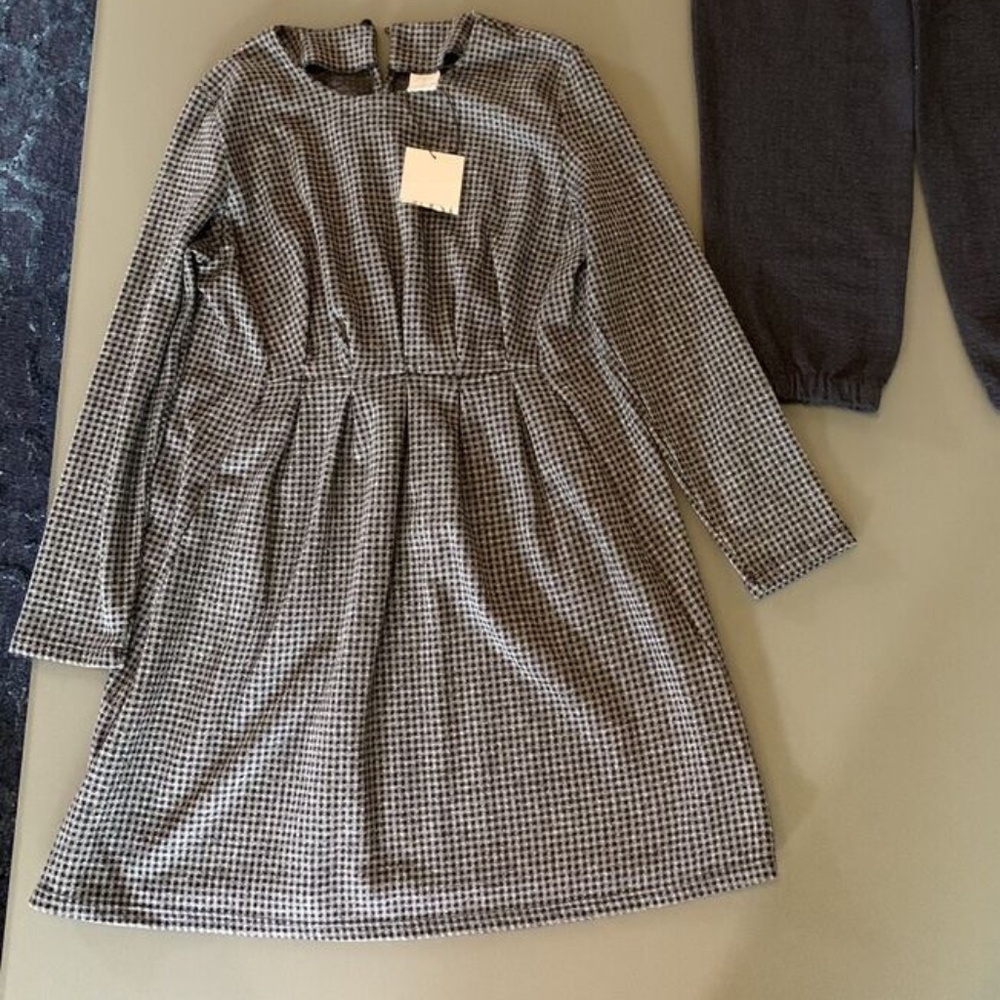 Zara Girls Gray and Black Checkered Origami Folded Smock Dress size 13/14 NWT